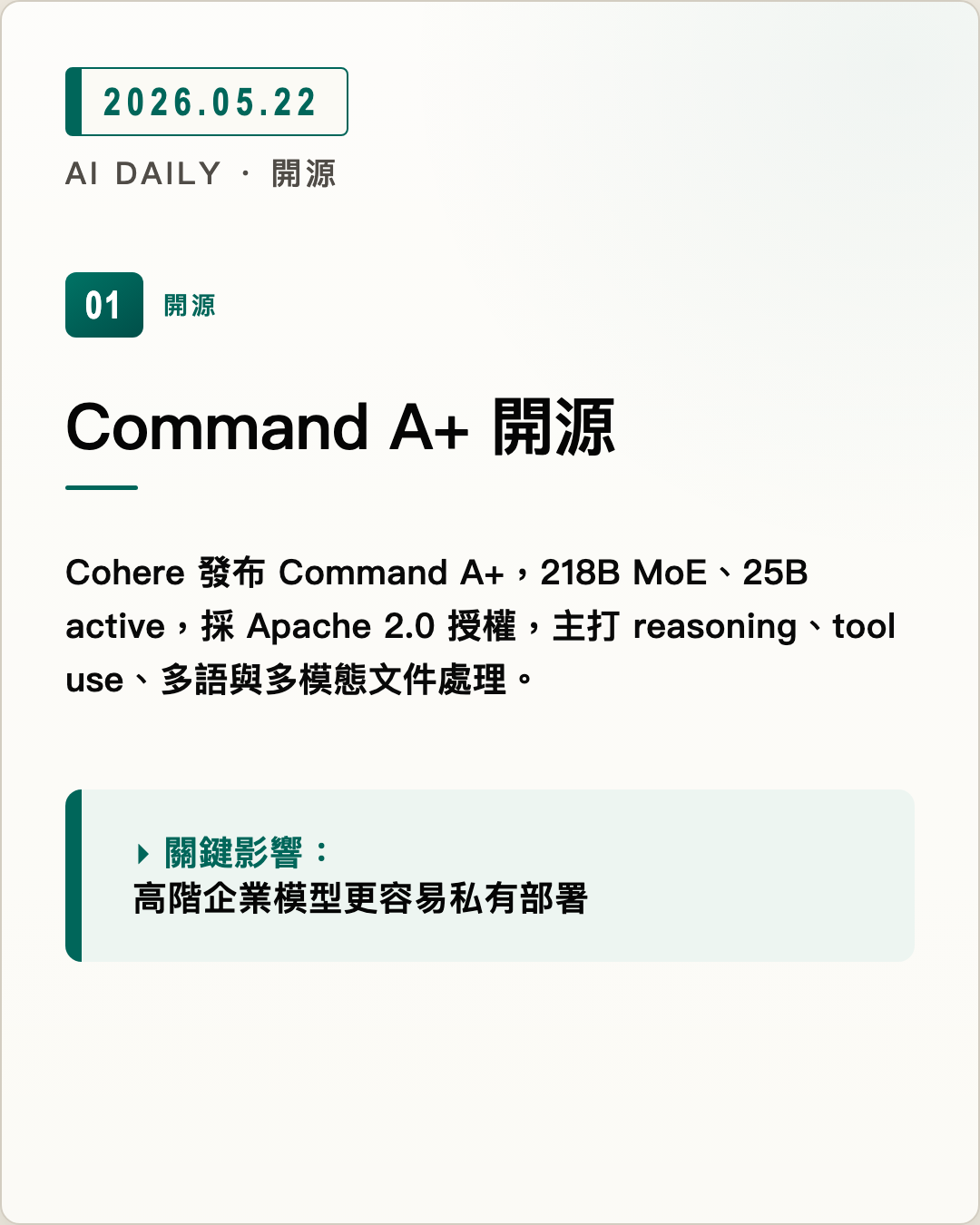 Command A+ 開源 圖片摘要
