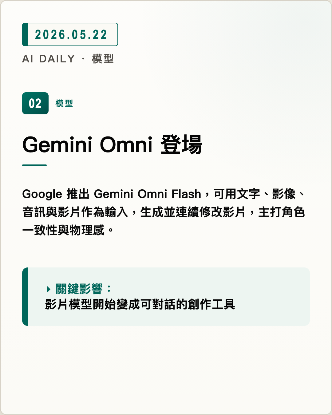 Gemini Omni 登場 圖片摘要