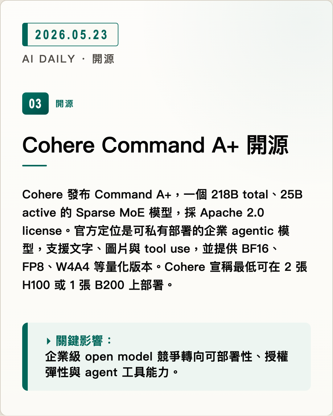 Cohere Command A+ 開源 圖片摘要